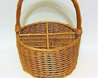 Basket 15" Four Section Wicker Basket with Handle Vintage/Large Basket/Sectioned Basket/Wicker Basket/Rattan Basket/Basket,Country/Farmhouse