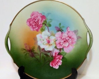 Antique Wittelsbach Bavaria Hand Painted Pink Roses Porcelain Cake Plate/Antique/Roses/Cake Plate/Collectable/Decorative Plate/German Plate