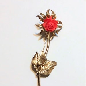 Vintage Floral Lg. 4 1/2&quot; Gold Toned Butterfly and Pink Rose Brooch/Vintage Pin/Large Brooch/Floral Brooch/Rose Brooch/Butterfly