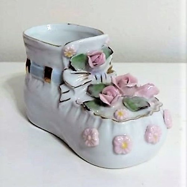 Napco 1950s Japan Porcelain Floral Baby Shoe Planter/Vintage Plater/Baby Bootie Planter/Relpo