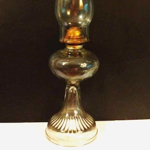 Vintage Clear Glass 20&quot; Pedestal Hurricane Lamp/Oil Lamp/Kerosene Lamp/Vintage Lighting