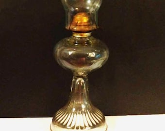 Vintage Clear Glass 20" Pedestal Hurricane Lamp/Oil Lamp/Kerosene Lamp/Vintage Lighting