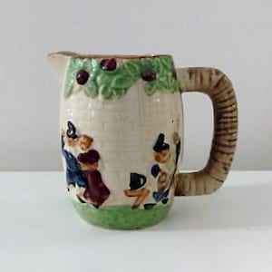 Vintage 1940s Majolica Hand Painted Small Barrel Pitcher Japan/Asian Ceramics/ Fine Art Ceramics