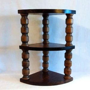 Vintage Wood Dark Walnut Three Tier Corner Shelf/Display Shelf/Vintage Home Decor