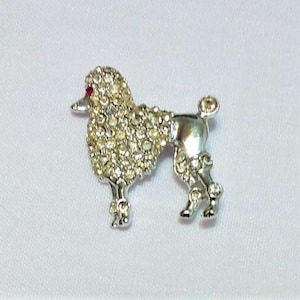 Vintage Poodle Brooch Silver Toned with Rhinestones/Vintage Jewelry/Poodle Pin/Costume Jewelry/Vintage Brooch