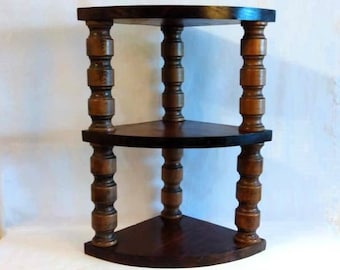 Vintage Wood Dark Walnut Three Tier Corner Shelf/Display Shelf/Vintage Home Decor