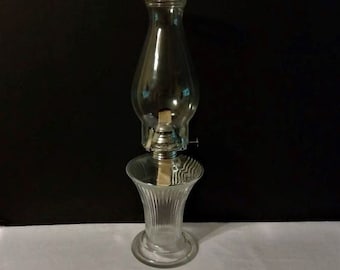 Vintage Lamplight Farms Clear Ribbed Glass Oil Lamp with Glass Chimney/Kerosene Lamp/Vintage Decor/Hurricane Lamp