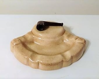 Vintage MCM Ceramic Ashtray with Ceramic Pipe/Retro/Tobaccoana
