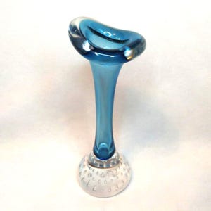 Vintage 1960s Swedish Aseda Glasbruk Blue Art Glass Jack in the Pulpit Vase with Controlled Bubble Base/Art Glass/Collectible/MCM
