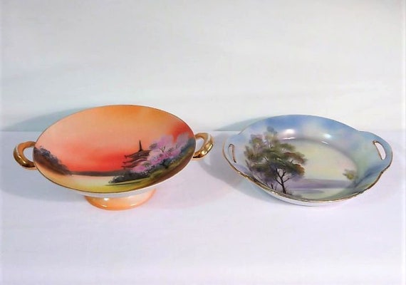 Noritake M Japan Porcelain Two Hand Painted Bowls With Handles