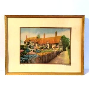 Vintage  Ann Hathaway&#39;s Famous Cottage Colorized Photograph by Wallace Nutting/Vintage Lithograph/Vintage Art/Collectible