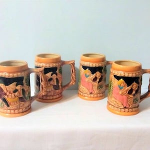 Vintage Set of Four Japanese Steins/Beer Steins/Beer Mugs/Barware/ Made in Japan/Vintage Barware/Asian Ceramics/Collectable