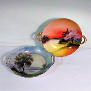 Noritake M Japan Porcelain Two Hand Painted Bowls with Handles Japan/Oriental Ceramics/Fine Art Ceramics/Japan Porcelain