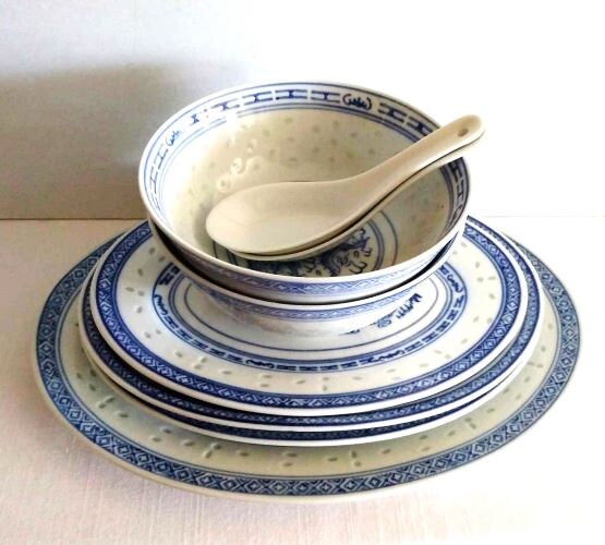 Vintage Blue Dragon Asian Plates - Etsy