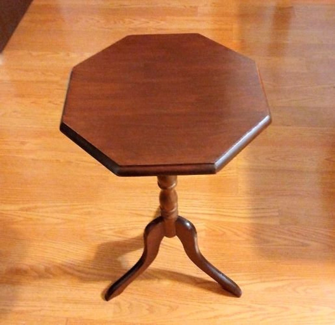 Vintage Wood Octagon Three Legged Accent Table/side Etsy