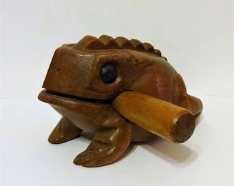 Brown Unique Thailand 5 inch Hand Carved Wooden Frog Musical Instrument Tone Block 