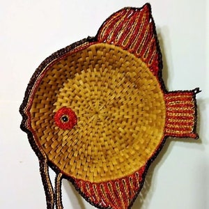 Unique Rattan Fish Bowl Basket Vintage/Wicker Basket/Vintage Basket/Vintage Decor/Wicker Bowl/Rattan Basket