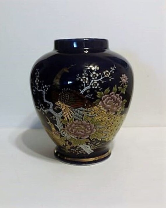 Vintage Blue Porcelain Peacock Vase Made In Japan Circa 60s Etsy