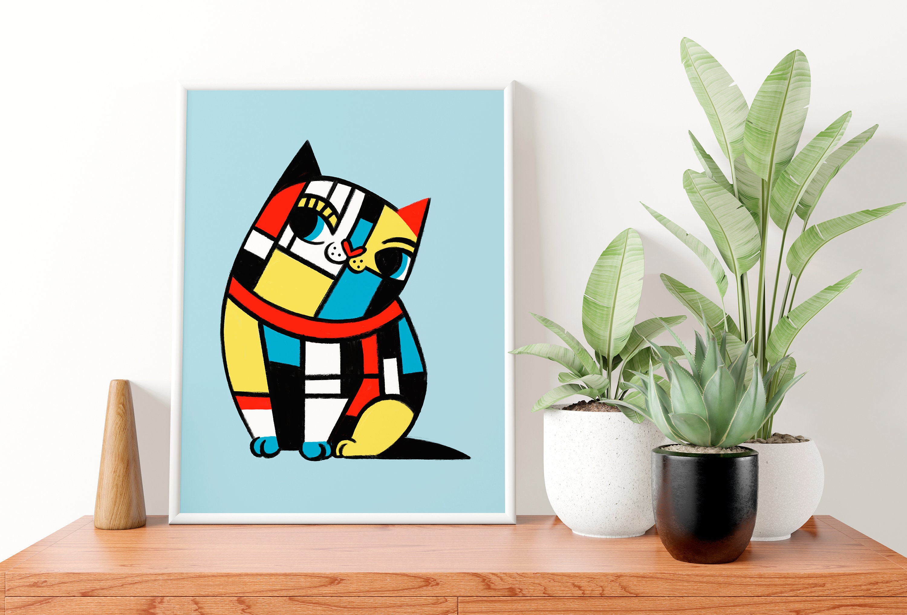 Printable Cat Art Print Mondrian Cat Wall Artfunny Piet - Etsy