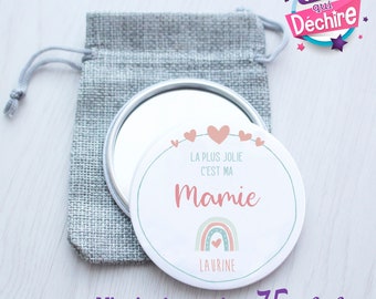 Miroir de poche personnalisable - 75 mm - Cadeau mamie, idée cadeau fête des grands-mères
