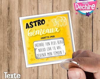 Choix du signe - Ticket carte à gratter personnalisable - message personnalisé - annonce grossesse - demande témoin - mariage - bébé, etc...