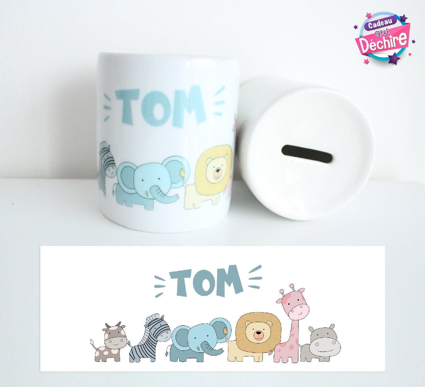 Tirelire Animaux Personnalisée - Idée de Cadeau Tirelire Naissance