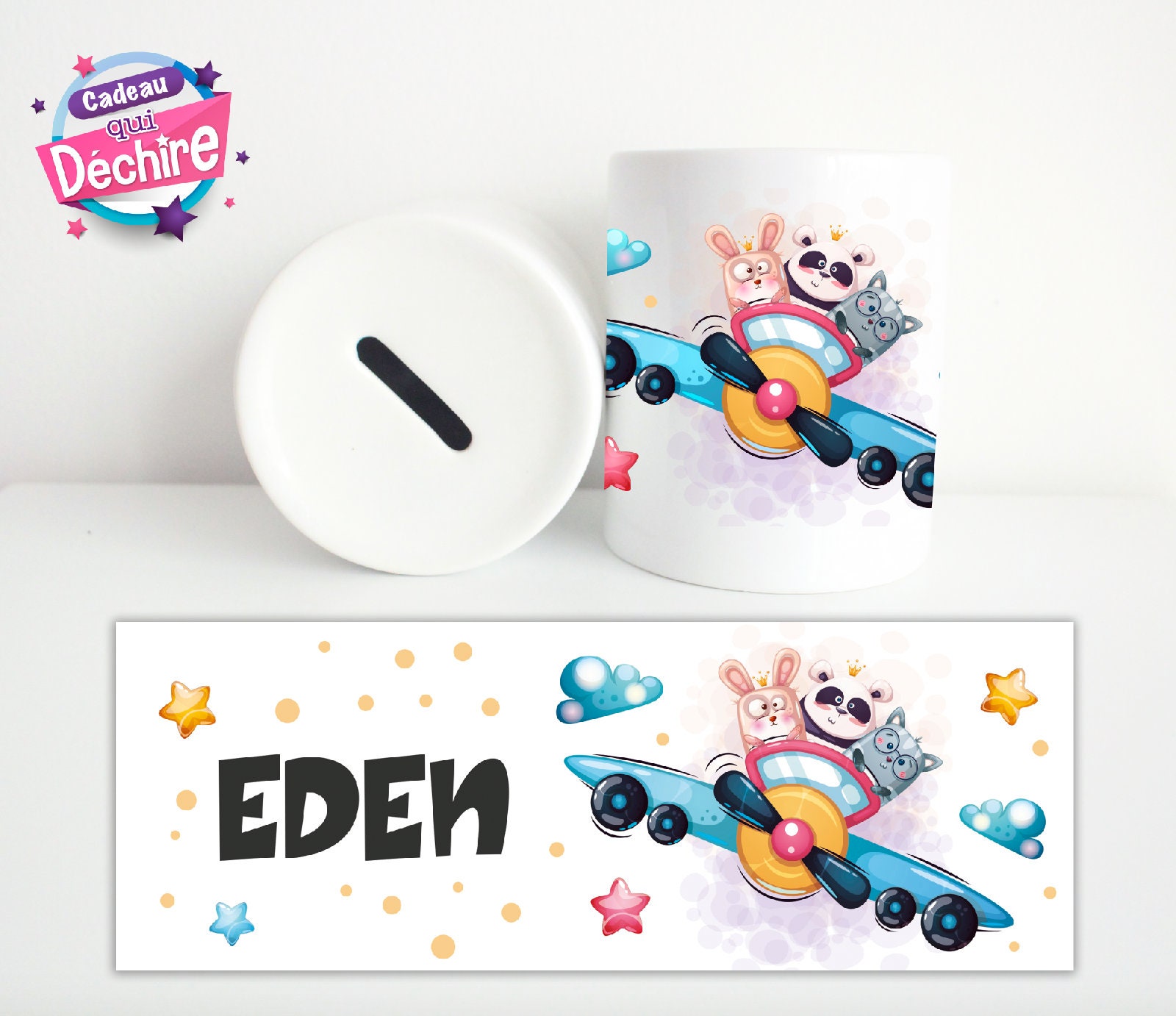 Tirelire Avion Personnalisée - Idée de Cadeau Tirelire Naissance