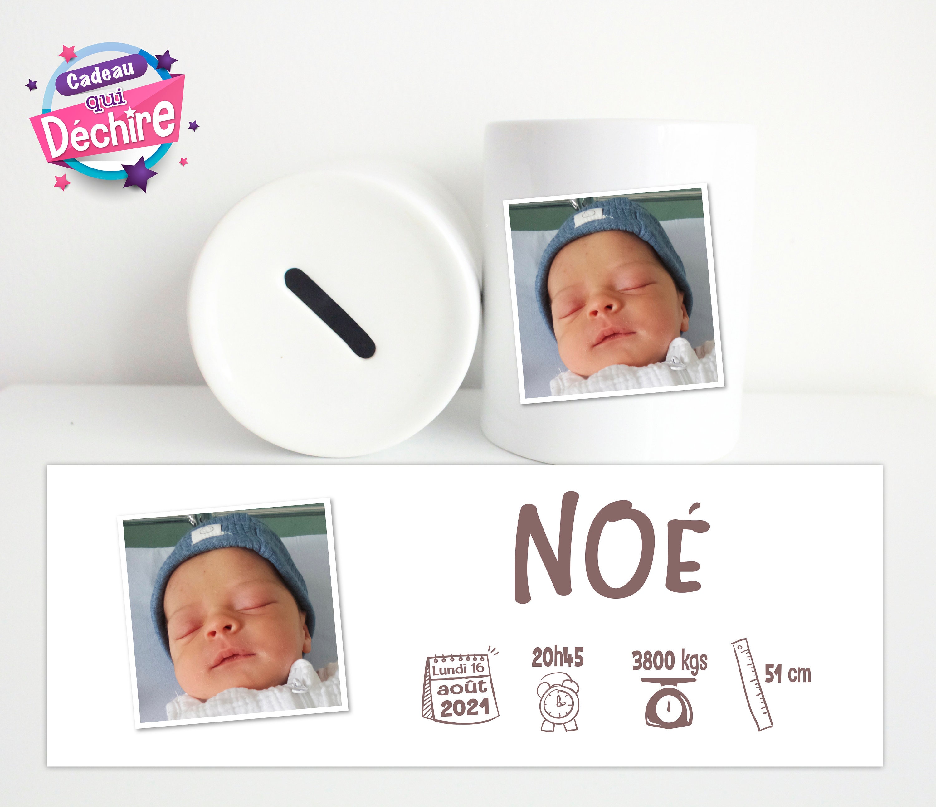 Tirelire Naissance Personnalisée - Idée de Cadeau Tirelire Naissance