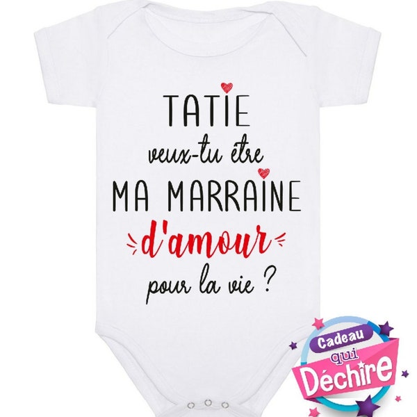 Bodie bébé personnalisable - body bébé fille ou garçon : demande marraine, veux-tu être ma marraine ?