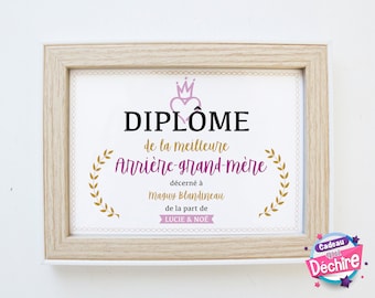 idée cadeau arrière grand-mère - Affiche diplôme arrière grand-mère - Choix du format - Vendu sans le cadre - cadeau fête des grands-mères