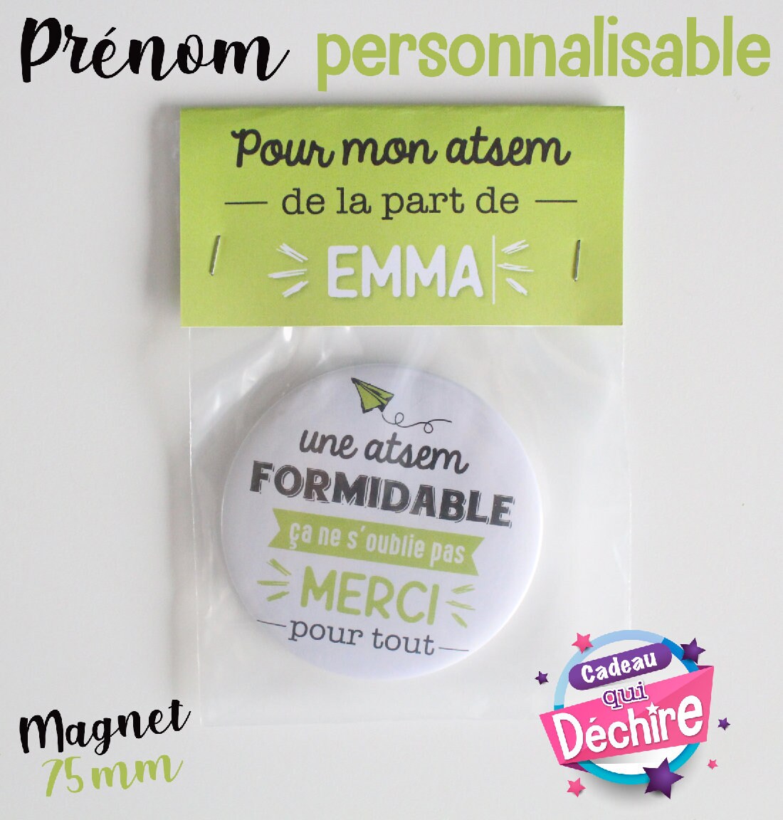 Magnet 75 mm - Cadeau Atsem Idée Magnet Personnalisable