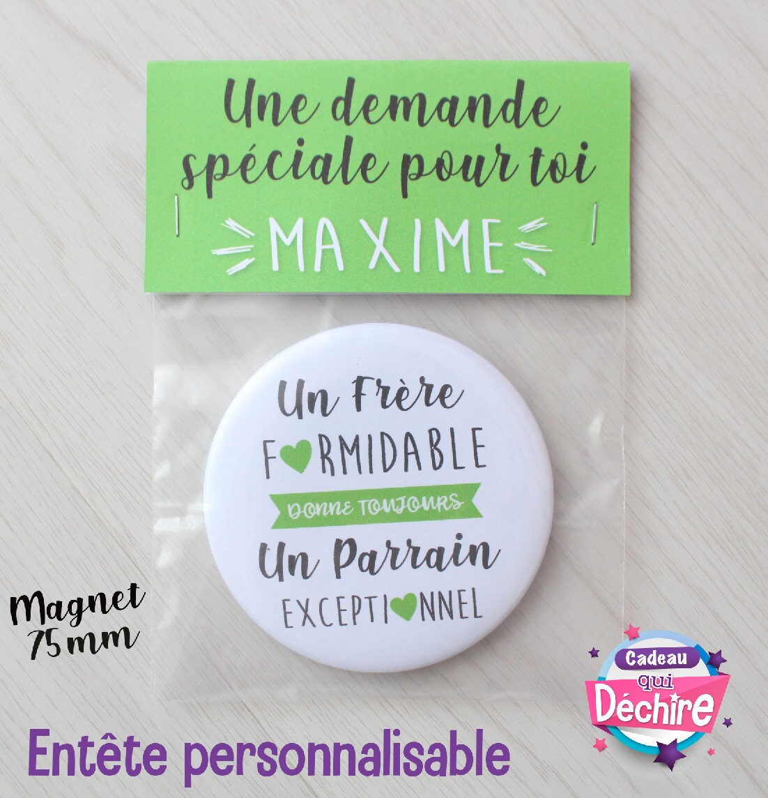 Magnet 75 mm - Cadeau Parrain Idée Demande Personnalisable