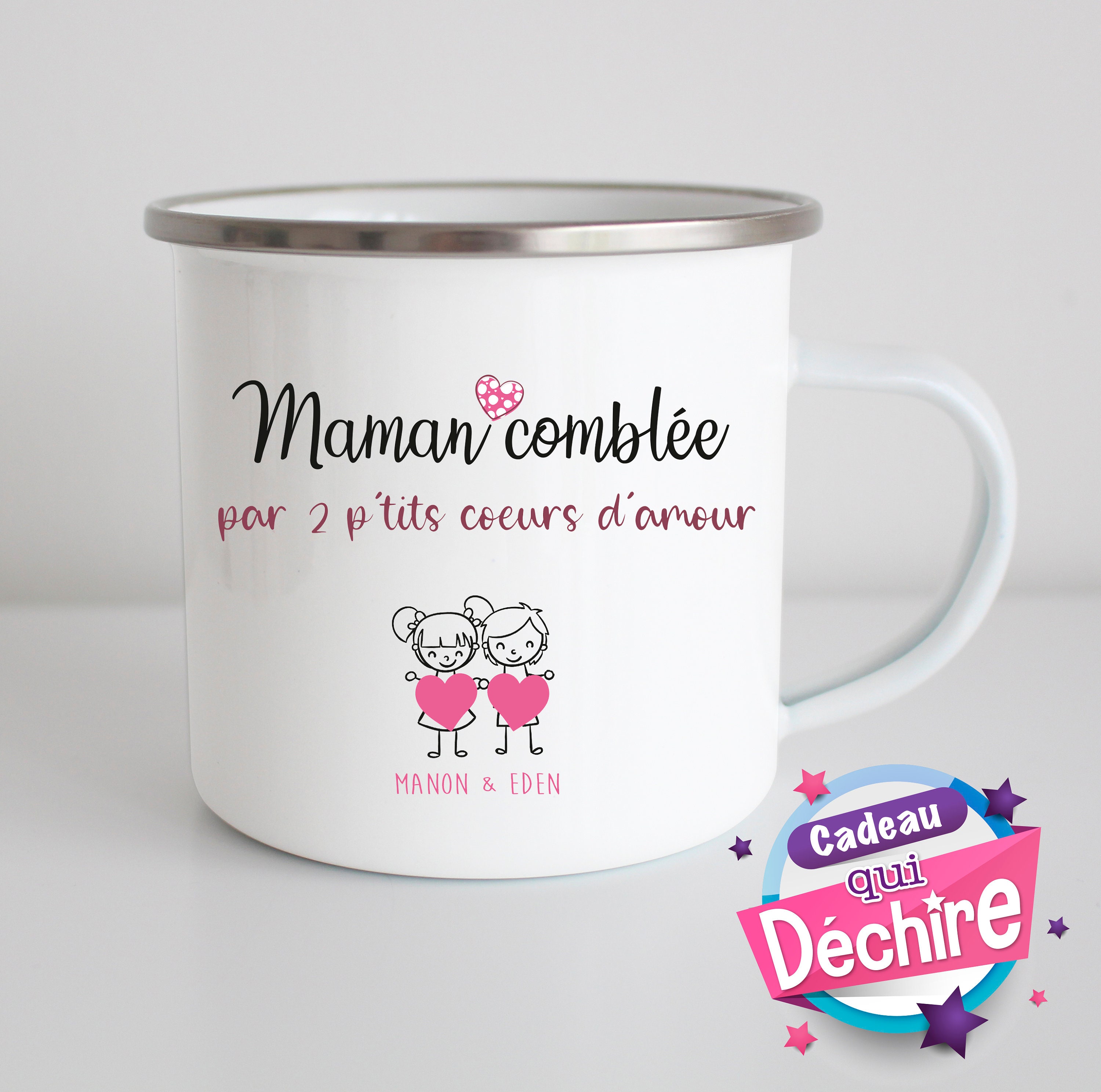 Tasse Émaillée Maman Comblée Personnalisable - Idée Cadeau Fête Des Mères Maman