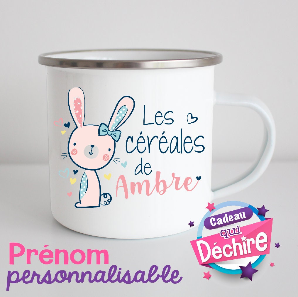 Mug en Acier Émaillé Personnalisable - Idée de Cadeau Filleule Tasse Emaillée Enfant Nièce Camping