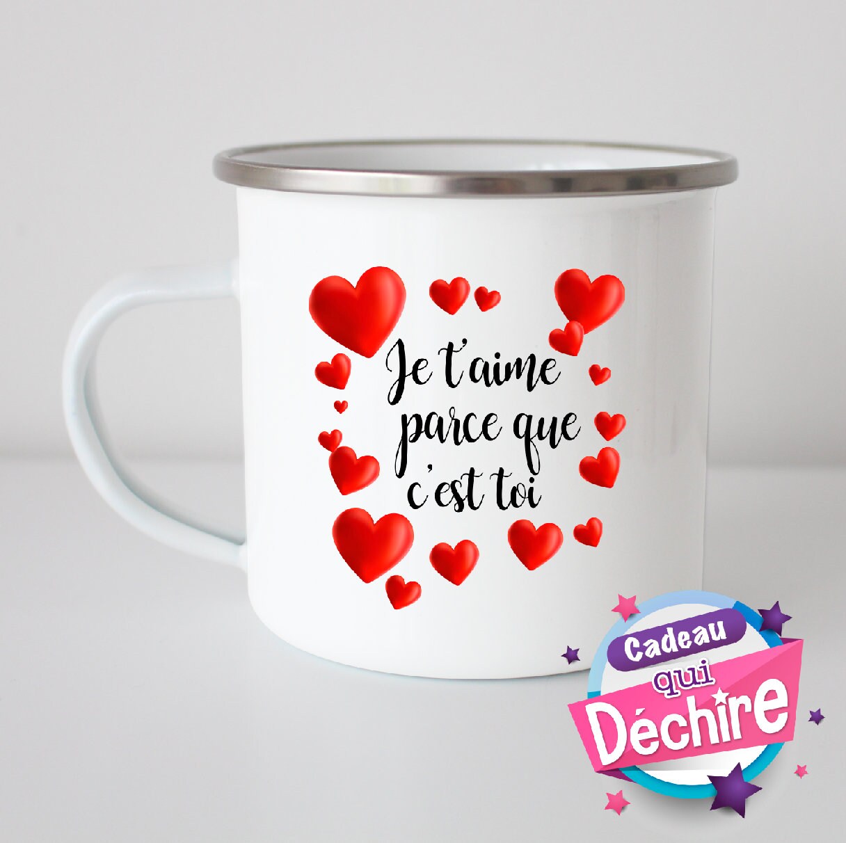 Tasse Émaillée Je T'aime - Idée de Cadeau St Valentin. Poignée à Droite ou Gauche L'image