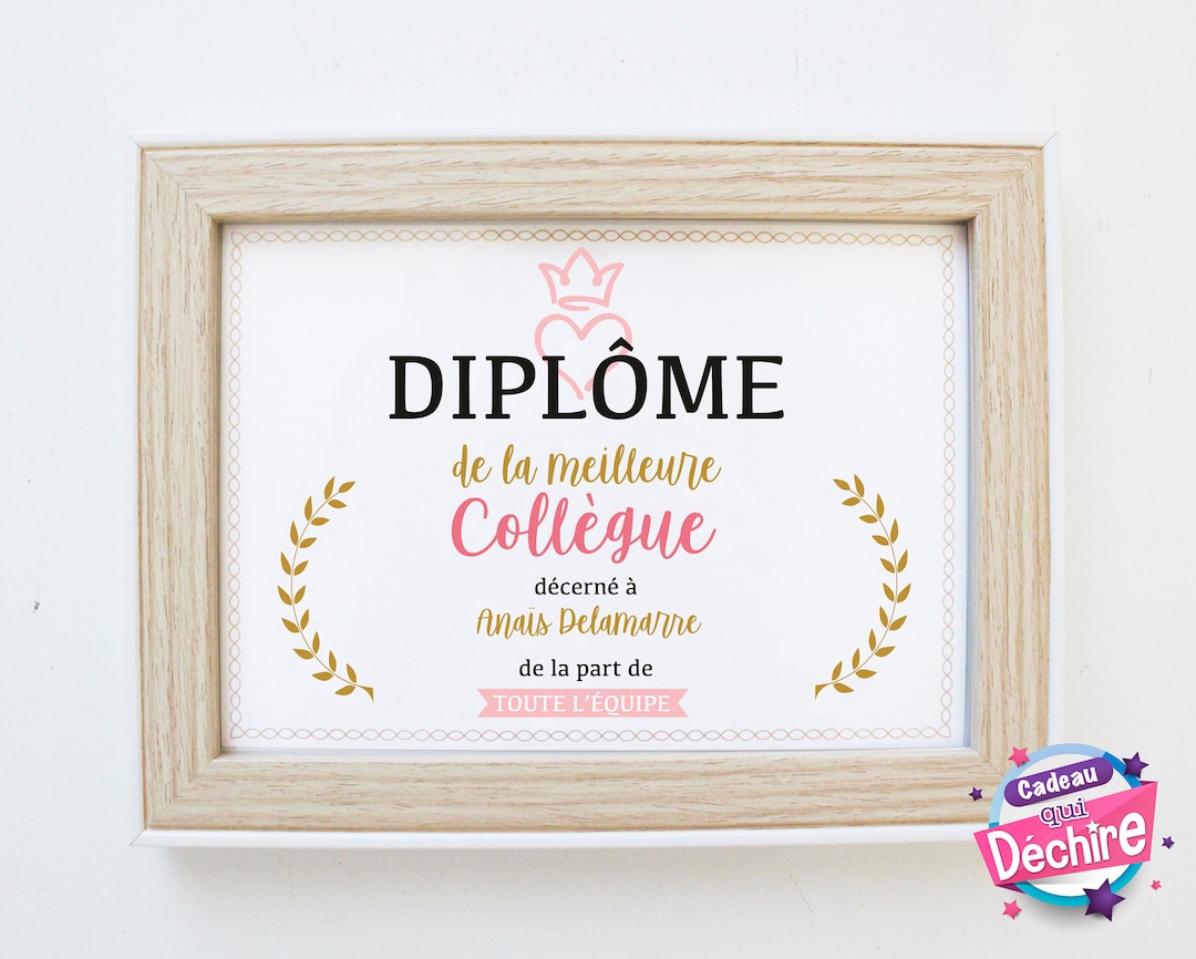 Idée cadeau collègue - Affiche diplôme la meilleure collègue - Choix du