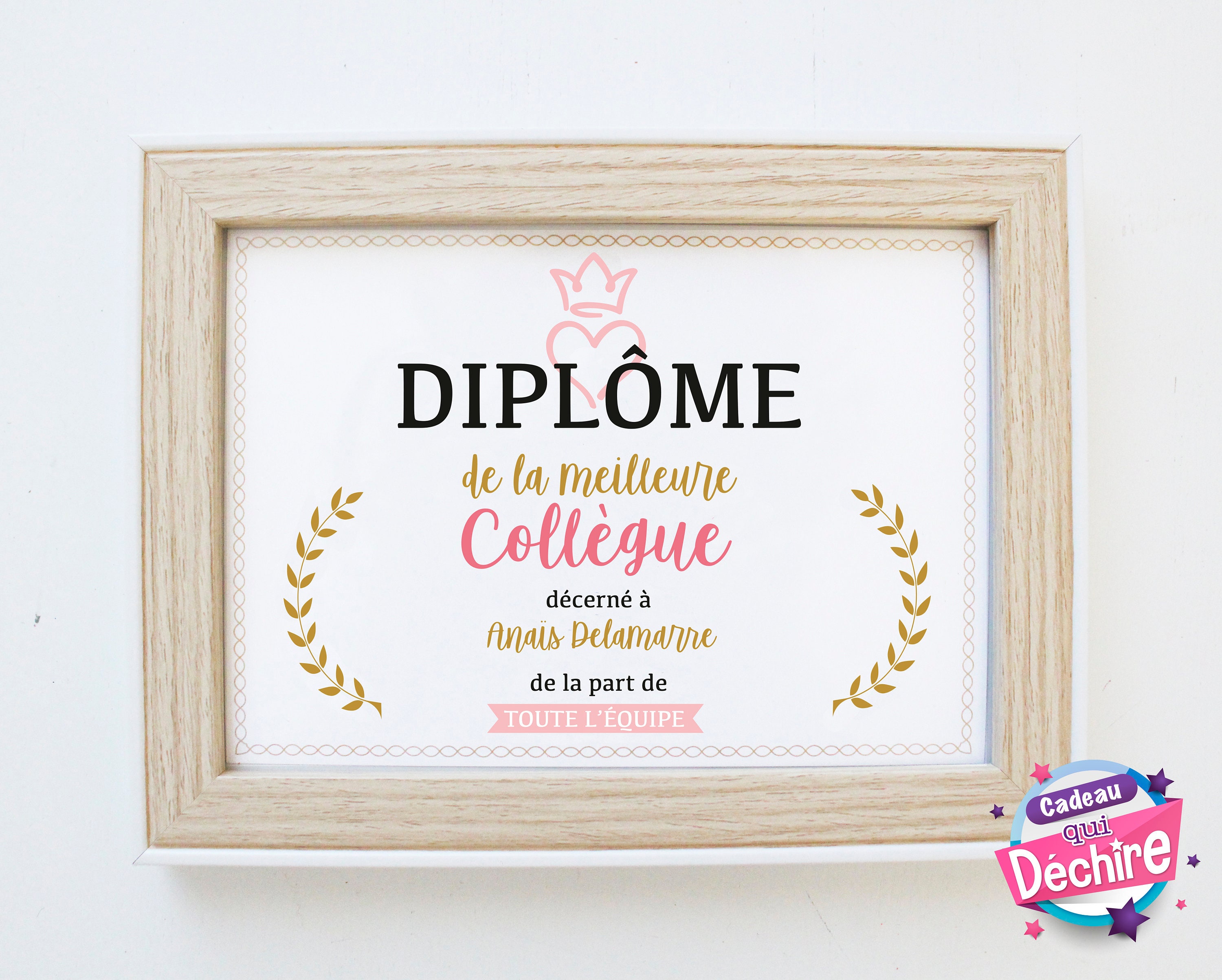 Idée Cadeau Collègue - Affiche Diplôme La Meilleure Choix Du Format Vendu Sans Le Cadre Collègue