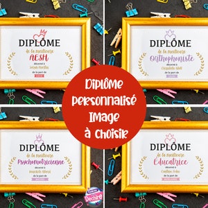 Affiche diplôme personnalisable sans cadre : cadeau AESH, cadeau orthophoniste, cadeau psychomotricienne, cadeau éducatrice