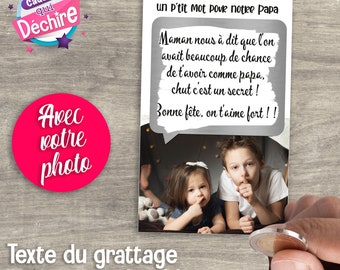 Ticket carte à gratter " Mot pour papa " + photo - idée cadeau fête des pères - cadeau papa