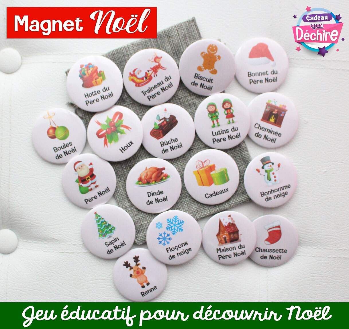 Magnet Noël - 50 mm 18 Magnets Jeu Éducatif Pour Enfants Magnétique