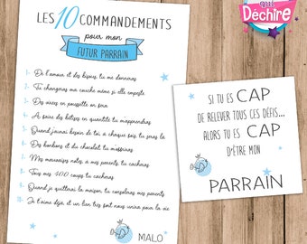 Carte demande parrain - 10 commandements pour parrain - idée cadeau parrain - annonce parrain - veux-tu être mon parrain ?