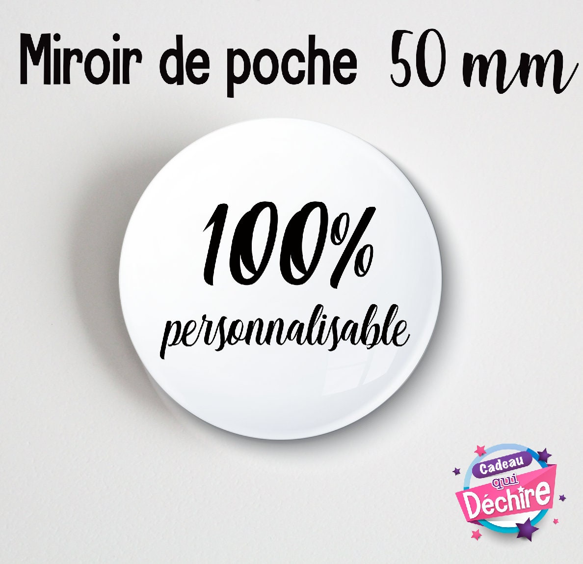 Miroir de Poche 100% Personnalisable - 50 mm Idée Cadeau Miroir Personnalisé