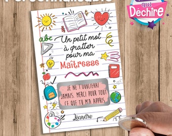 Ticket carte à gratter personnalisable - Remerciement maîtresse - idée cadeau maîtresse - carte mot maîtresse