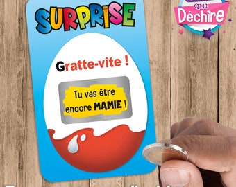 Ticket carte à gratter - texte personnalisable - annonce grossesse bientôt bébé - carte à gratter - cadeau fête des grands-mères