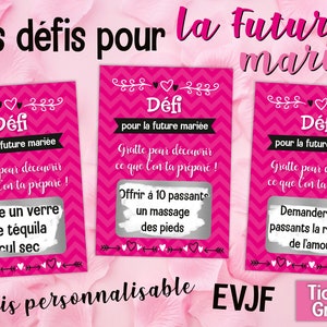 3 customizable EVJF scratch cards with your challenges for the bride-to-be - EVJF scratch ticket - wedding - bridal team