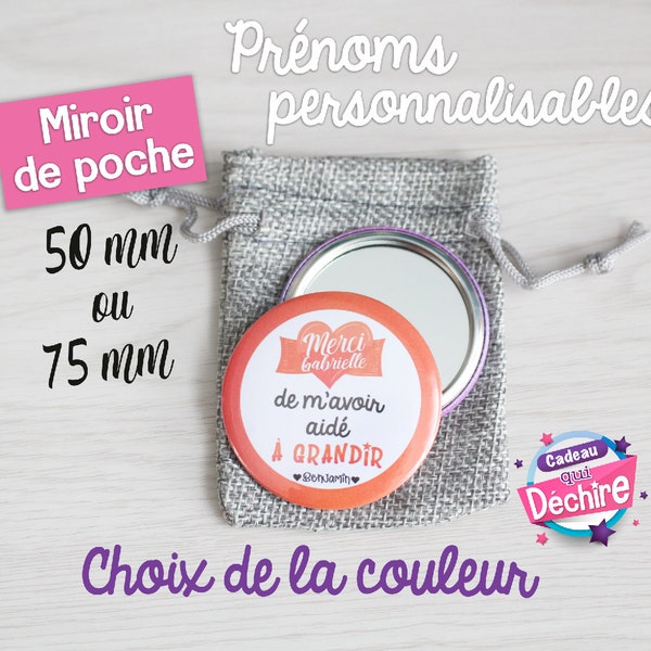 Miroir de poche personnalisable - Cadeau maîtresse atsem nounou AVS orthophoniste auxiliaire puériculture - Cadeau métiers d'enfants