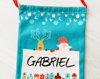 Hotte de Noël personnalisée - Hotte du père noël 30x40 cm - Cadeaux noël - Baluchon Noël - Sac de noël personnalisable - Choix de la police