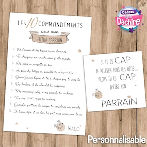 Carte demande parrain - 10 commandements pour parrain - idée cadeau parrain - annonce parrain - veux-tu être mon parrain ?