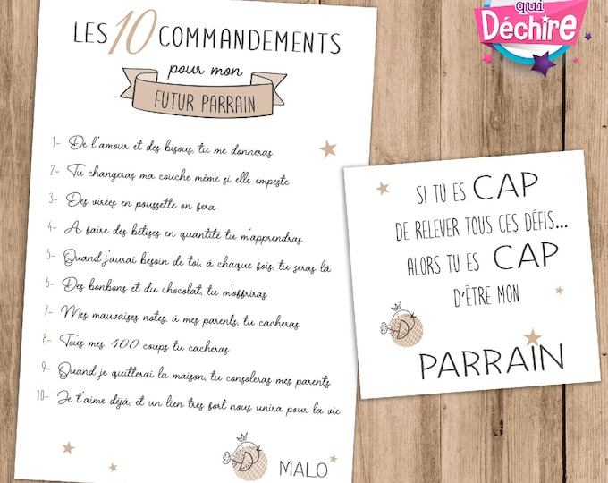 Carte demande parrain 10 commandements pour parrain idée cadeau parrain
