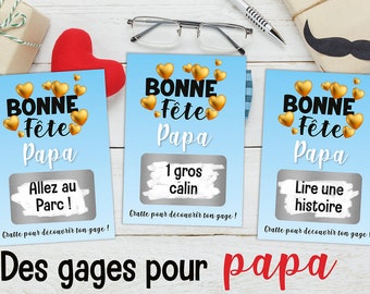 3 cartes à gratter personnalisable avec vos gages - idée cadeau fête des pères - cadeau papa - ticket à gratter